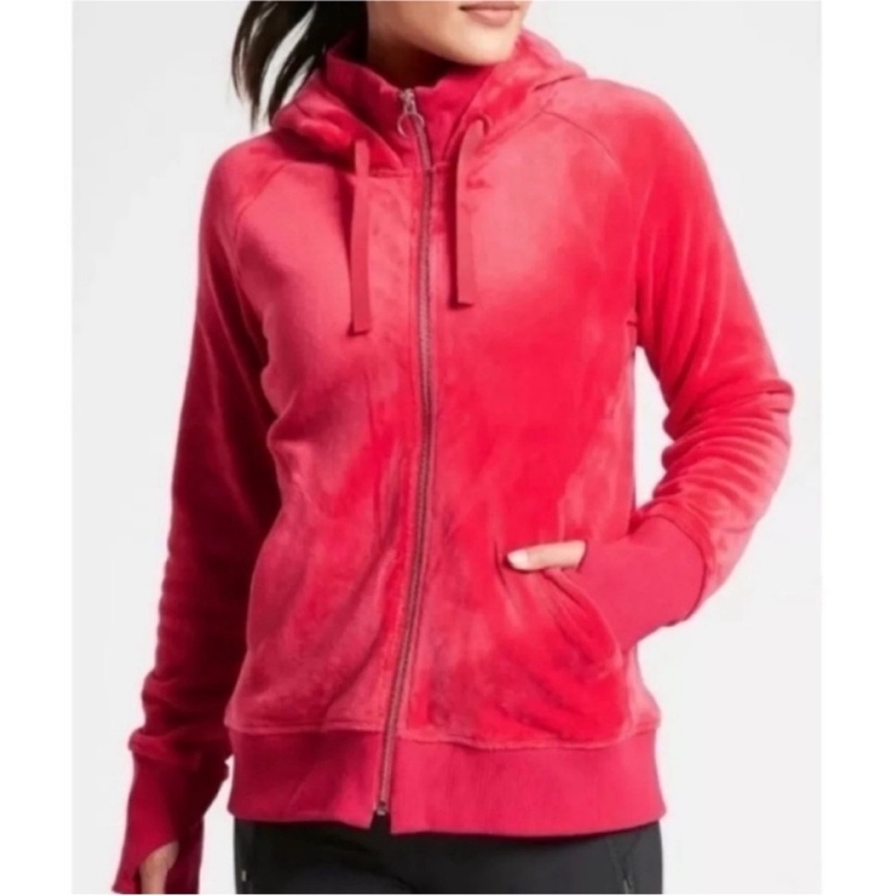 Athleta Sweatshirt Womens M Red Fuzzy Cozy Full‎ Zip Hoodie Lounge Soft Plush